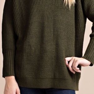 JV Boutique Sweaters - Olive Back Lace Up Chunky Sweater JV Boutique Sweaters - Olive Back Lace Up Chunky Sweater